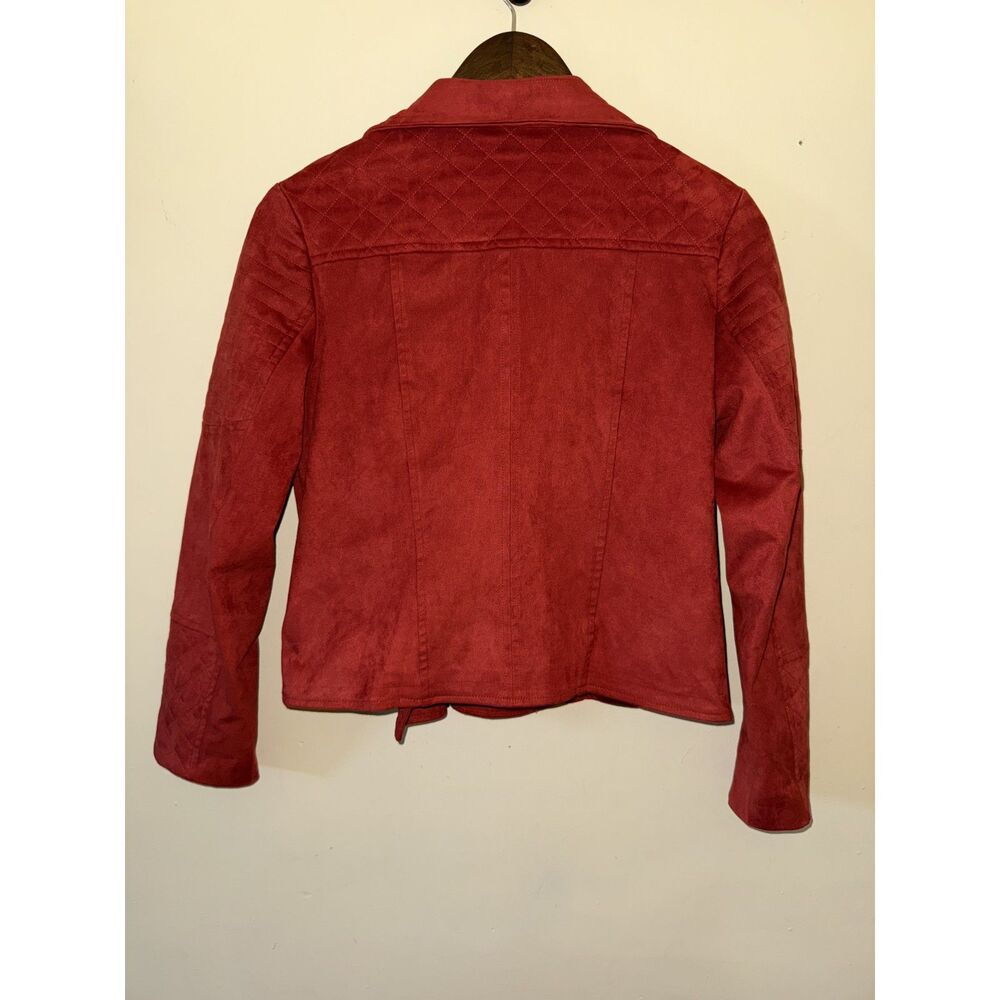 No.11 Los Angeles Red Faux Suede Moto Jacket Small Quilted Asymmetric Zip - Picture 2 of 7